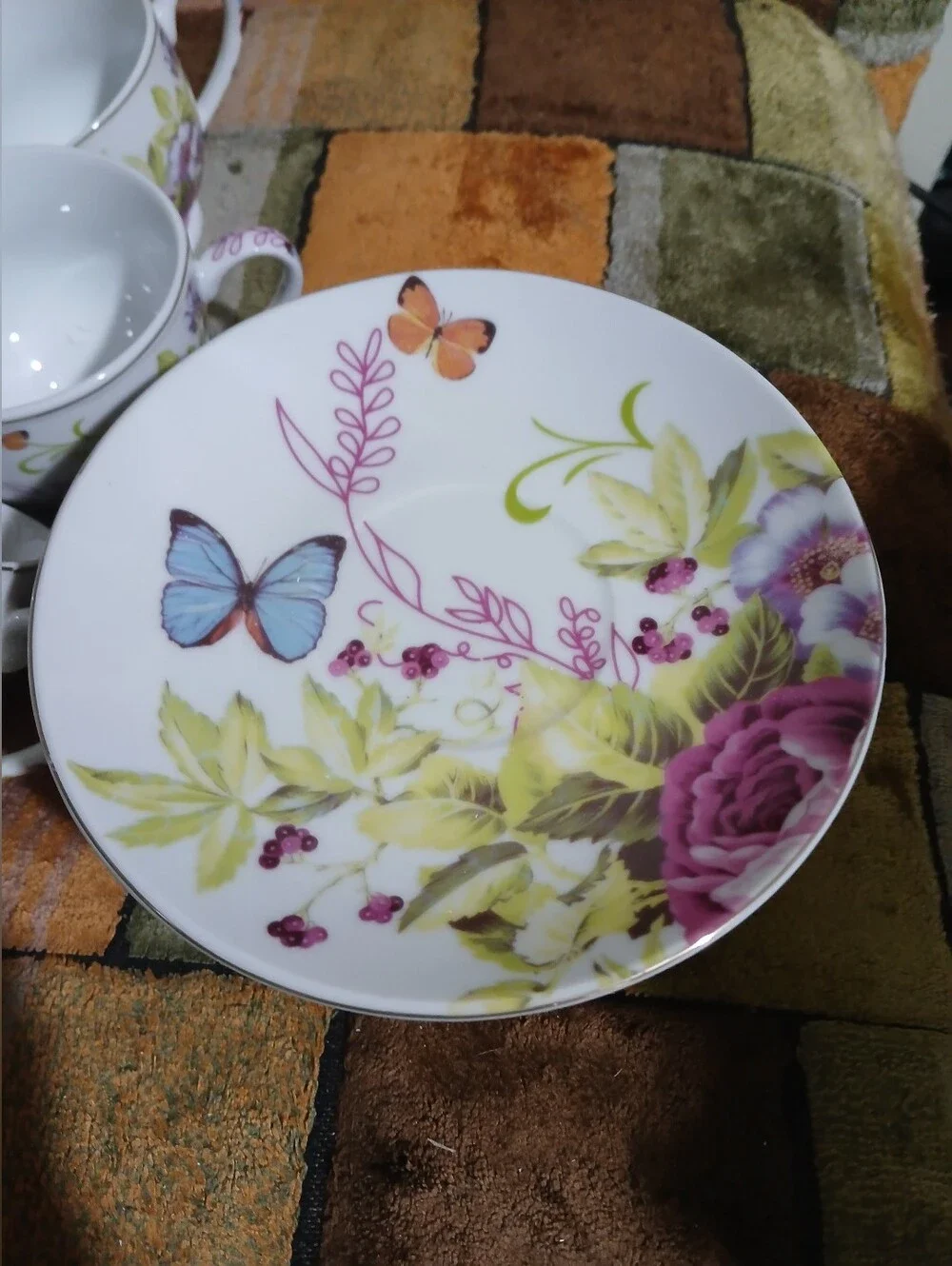 Floral Butterfly Porcelain Tea Cup and Saucer Set  10